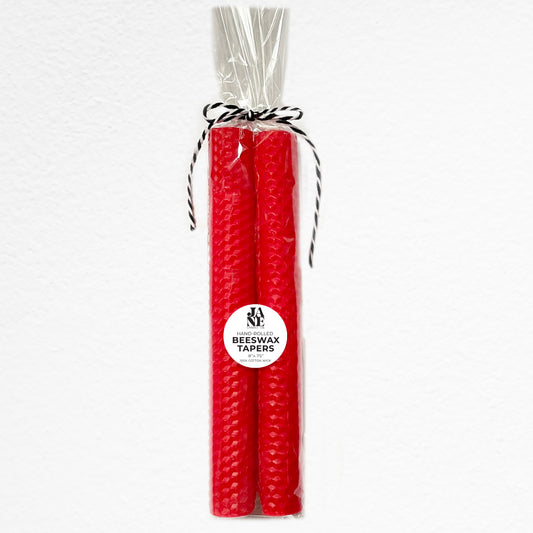 beeswax taper set of 2 cherry red