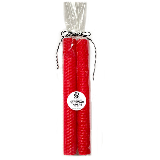 beeswax taper set of 2 cherry red