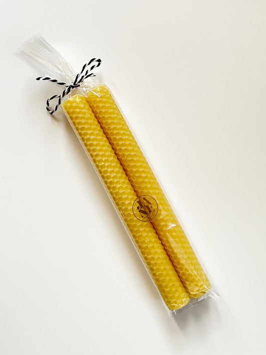 Hand-rolled Beeswax Taper Set of 2 Honey