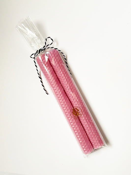 Hand-rolled Beeswax Taper Set of 2 Rosy